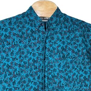 Weekends Men‎ Medium Cotton Green Short Sleeve Button Up Shirt